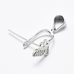 Платина Антикоррозийное покрытие родием 925 подвеска из стерлингового серебра с микропаве из кубических цирконий, ледоруб и щепотку поручительств, лист, платина, 17x6.5x19 мм, отверстие : 3x5 мм, штифты : 0.6 мм
