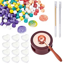 Couleur Mélangete Kits de fabrication de tampons à faire soi-même, y compris poêle à cire à cacheter rond, sceller les particules de cire, cuillère en laiton, stylo gel scintillant en plastique, bougies de paraffine, couleur mixte, particules de cire à cacheter: 300 pcs
