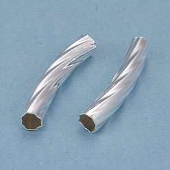 925 Sterling Silver Plated Brass Tube Beads, Cadmium Free & Lead Free, Long-Lasting Plated, Curved Beads, Twist Tube, 925 Sterling Silver Plated, 32x5mm, Hole: 4mm