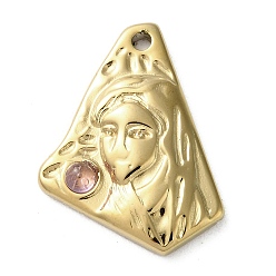 Amethyst PVD Vacuum Plating 316 Stainless Steel Pendants, with Natural Amethyst, Triangle, Real 18K Gold Plated, 24x18.5x3.5mm, Hole: 1.8mm