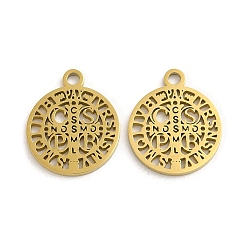 Золотой Ионное покрытие (ip) 304 брелоки из нержавеющей стали, лазерная резка, святой Бенедикт медаль, со словом cssmlndsmd, золотые, 14.5x12x1 мм, отверстие : 1.5 мм