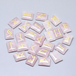 Розовый Кварц Природного розового кварца кабошонов, прямоугольник с рунами / футарк / футорк, 20x15x6 мм, 25 шт / комплект