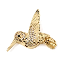 Black Brass Micro Pave Cubic Zirconia Pendants, Hummingbird Charms, Rack Plating, Long-Lasting Plated, Cadmium Free & Lead Free, Real 18K Gold Plated, Black, 23.5x30.5x7mm, Hole: 1.6mm
