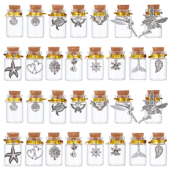 Clear 30Pcs 15 Style Glass Cork Bottles, with Alloy Pendants, Clear, 4.04~4.8cm, 2pcs/style