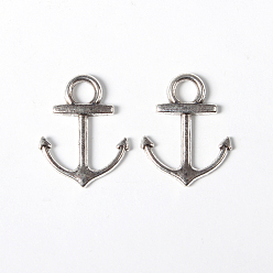 Antique Silver Alloy Pendants, Cadmium Free & Nickel Free & Lead Free, Anchor, Antique Silver, 19x15x2mm, hole: 3mm