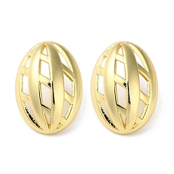 Real 18K Gold Plated Rack Plating Brass Oval Stud Earring, Long-Lasting Plated, Lead Free & Cadmium Free, Real 18K Gold Plated, 26x18mm