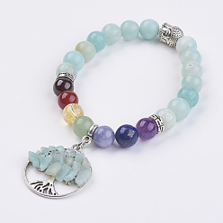 Flower Amazonite Chakra Schmuck natürliche Edelsteinperlen und Blume Amazonit Bettelarmband, mit Tibetischen Stil Perlen, flach rund mit Baum des Lebens, 2 Zoll (50 mm)