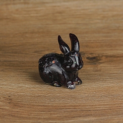 Garnet Resin Rabbit Display Decoration, with Natural Garnet Chips inside Statues for Home Office Decorations, 70x50x70mm