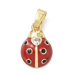 Настоящее золото 18K Латунные микро проложить кубического циркония подвески, с эмалью, божья коровка прелести, долговечный, без кадмия и без свинца, реальный 18 k позолоченный, 16.5x11.5x4.5 мм, отверстие : 4.5x2.5 мм
