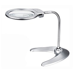 Нержавеющая Сталь Цвет Гибкая лупа, с светом водить, абс экологически чистый пластик, металлическая фурнитура, акриловая оптическая линза, цвет нержавеющей стали, увеличение: 2 х, объектив: 125 мм, увеличение: 5 х, объектив: 25 мм, 370x165x270 мм