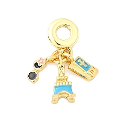 Эйфелева Башня Латунь микропаве прозрачный кубический цирконий европейские подвески с подвесками, с разноцветной эмалью,, Подвески с большими отверстиями, без кадмия и без свинца, реальный 18 k позолоченный, Эйфелева башня, 29 мм, Кулон : 11~15x5.5~7.5x3~7 мм, отверстие : 4.5 мм