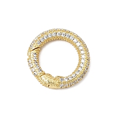 Real 18K Gold Plated Brass Micro Pave Clear Cubic Zirconia Spring Gate Rings, O Ring, Long-Lasting Plated, Rack Plating, Lead Free & Cadmium Free, Real 18K Gold Plated, 16x3mm
