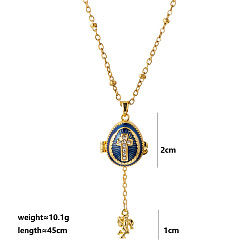 Морской Синий Подвеска-колье в виде пасхального яйца из латуни с кубическим цирконием и эмалью, открывающаяся, в виде клетки для бусин., золотые, Marine Blue, 17.72 дюйм (45 см), Кулон : длиной 40 мм 