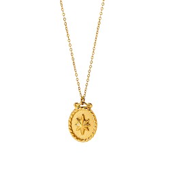 Oval 304 подвесные из нержавеющей стали ожерелья, реальный 18 k позолоченный, овальные со звездой, 15.94 дюйм (40.5 см)
