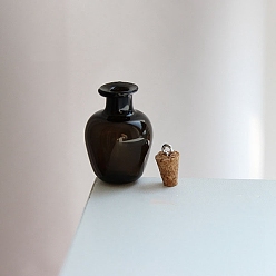 Черный Стеклянные пустые подвески для бутылок желаний, с пробковыми пробками и петлями, чёрные, 20x27 мм