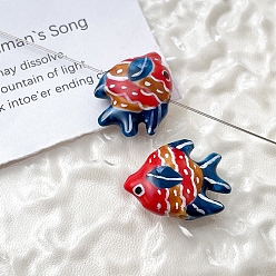 Прусский Синий Фарфоровые бусины ручной работы, морские биологические шарики, рыба, берлинская лазурь, 17x22x7 мм, отверстие : 1.7 мм