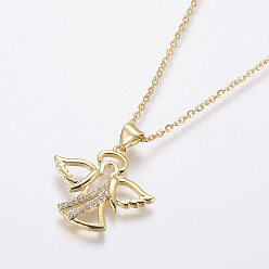 Золотой 304 из нержавеющей стали цепи ожерелья, с латунными микропроволочными кубическими циркониевыми подвесками, ангел, золотые, 17.52x0.06 дюйм (44.5x0.15 см)