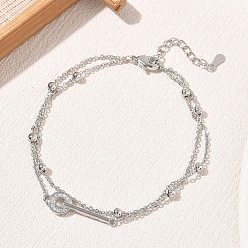 Platine Bracelets à maillons clés en laiton sertis de micro-pavés de zirconiums cubiques transparents 2, plaqué longue durée, crémaillère plaquage, sans plomb et sans cadmium, platine, 6.69 pouce (17 cm)