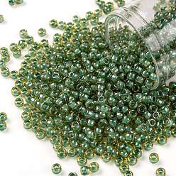 (380) Inside Color Topaz/Mint Julep Lined Toho runde Rocailles, japanische Rocailles, (380) Innenfarbe Topas / Minze Julep gefüttert, 8/0, 3 mm, Bohrung: 1 mm, über 222pcs / Flasche, 10 g / Flasche