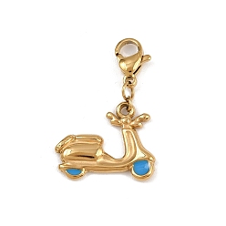 Настоящее золото 18K 304 подвесные украшения из эмали из нержавеющей стали, ионное покрытие (ip), с карабин-лобстерами , мотоцикл, реальный 18 k позолоченный, 31 мм