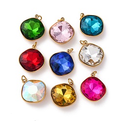 (52) Непрозрачная лаванда 316 подвески из граненого стекла из нержавеющей стали, ромб, ионное покрытие (ip), реальный 18 k позолоченный, с петлей, разноцветные, 17x14.5x6.5 мм, отверстие : 2.5 мм