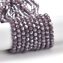 Серо-розавый Гальванические непрозрачные стеклянные бусины, граненый (32 граней), гальваническое покрытие, круглые, увядшая роза, 4 мм, отверстие : 0.7 мм, около 87~93 шт / нитка, 32~33 см