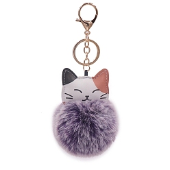 Розово-Коричневый Женский брелок с помпоном из искусственного меха кролика, брелок с подвеской в виде кошки из искусственной кожи, розово-коричневый, 16x8 см
