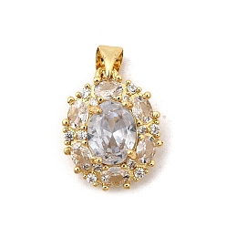 Oval Латунные микро проложить кубического циркония подвески, без свинца и без кадмия, долговечный, реальный 18 k позолоченный, овальные, 18x14x6 мм, отверстие : 3.5x5 мм