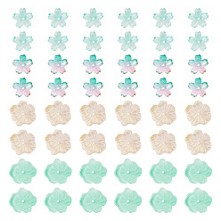 Mixed Color 100Pcs 4 Styles Baking Paint Transparent Glass Bead Caps, 5-Petal Flower and Lotus Leaf, with Glitter Powder, Mixed Color, 12~20x4.5~5mm, Hole: 1.2~1.4mm, about 25pcs/style