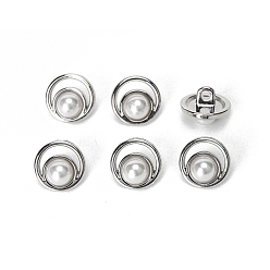 Платина Кнопки сплава хвостовиком, с пластиковыми бусинами из искусственного жемчуга, цветок, платина, 11.5 мм