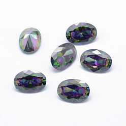 Colorful Cubic Zirconia Pointed Back Cabochons, Grade A, Faceted, Oval, Colorful, 14x10mm