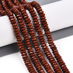 Красный Камень Натуральные красные яшмы бусы пряди, граненые, рондель, 5x2 мм, отверстие : 0.8 мм, около 174~177 шт / нитка, 15.35~15.55'' (39~39.5 см)