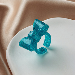 Средний Бирюзовый Кольца-манжеты из смолы с бантом для женщин, с блеском порошок, средне бирюзовый, внутренний диаметр: 18 мм