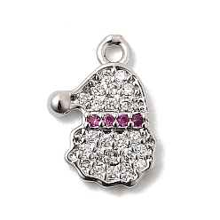 Снеговик Рождественские латунные микропаве подвески из фианита, стойки покрытие, долговечный, без кадмия и без свинца, платина, снеговик, 13.5x9.5x2 мм, отверстие : 1.4 мм