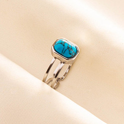 Синтетическая Бирюза Регулируемые 304 манжеты из нержавеющей стали с открытыми кольцами для женщин, прямоугольные, с синтетическими бирюзовый, цвет нержавеющей стали, 10 мм, внутренний диаметр: 17 мм