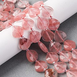 Вишневый Кварц Вишневого кварца стеклянные бусы пряди, граненое сердце, с бисером, 12x12x5 мм, отверстие : 1.2 мм, около 12 шт / нитка, 6.50'' (16.5 см)