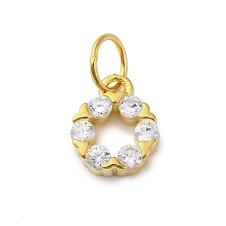 Золотой 925 Прозрачное серебро с микропаве из прозрачного кубического циркония, подвески-кольца с соединительными кольцами и 925 штампом, золотые, 9x7x2 мм, отверстие : 3.5 мм