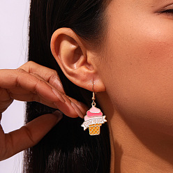 Colorful Alloy Enamel Dangle Earrings, Ice Cream, Golden, Colorful, 40x22mm