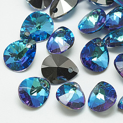 Bermuda Blue K9 Glass Rhinestone Charms, Drop, Bermuda Blue, 12x10x5.5mm, Hole: 1mm