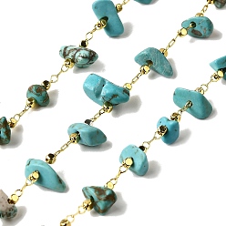 Синтетическая Бирюза Ручной синтетической бирюзы чип цепочками, пайки, с реечной обшивкой латунными выводами, долговечный, без свинца и без кадмия, с катушкой, реальный 18 k позолоченный, 3~8x2~4x3~4 мм