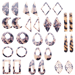 Mixed Color Cellulose Acetate(Resin) Pendants, Mixed Shapes, Mixed Color, 7.4x7.3x2.5cm, 30pcs/box