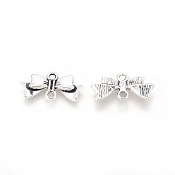 Antique Silver Tibetan Style Links connectors, Bowknot, Antique Silver, Lead Free and Cadmium Free, 20x10x3mm, Hole: 2mm, about 1230pcs/1000g