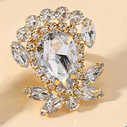 Золотой Геометрические железные кольца со стразами, регулируемые для женщин, цветок, золотые, 50x40 мм, внутренний диаметр: регулируемый