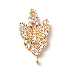 лаванда Шармы-соединители из латуни с микропаве из кубического циркония, без никеля , ссылки бабочки, золотые, лаванда, 27x14x2.5 мм, отверстие : 1.5 мм