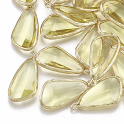 Светло-желтый Стеклянные подвески, с латунной фурнитурой , граненые, слеза, золотые, желтые, 28.5x14x6 мм, отверстие : 1.5 мм