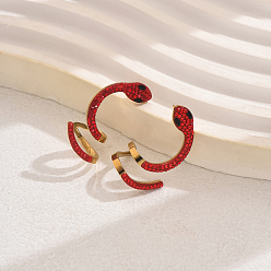 Красный 1 пара стильных сережек-гвоздиков в форме змеи из нержавеющей стали, со стразами, золотые, слева и справа, красные, 31x16 мм