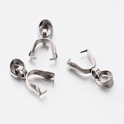 Stainless Steel Color 201 Stainless Steel Pinch Bails, Ice Pick Pinch Bails for Pendant Making, Stainless Steel Color, 11x3.5mm, Hole: 4.5x4mm, Pin: 0.8mm