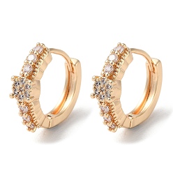 Light Gold Rack Plating Brass Micro Pave Cubic Zirconia Hoop Earrings, Flower, Light Gold, 17x5mm