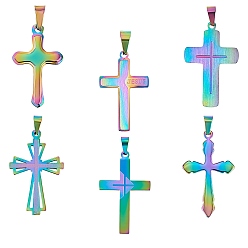 Rainbow Color 6 шт. 6 ионное покрытие (ip) 304 подвески из нержавеющей стали, крестик, Радуга цветов, 30~41.4x17.8~25x1~2.8 мм, отверстие : 2.9~4.5x6~8 мм, 1 шт / стиль