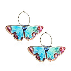 Темно-Голубой Серьги-кольца из акрилового сплава с бабочками, золотые, глубокое синее небо, 48x45 мм